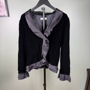 Ilana Wolf Vintage Gothic Women Ruffle Silk Trim Velvet Jacket Black L